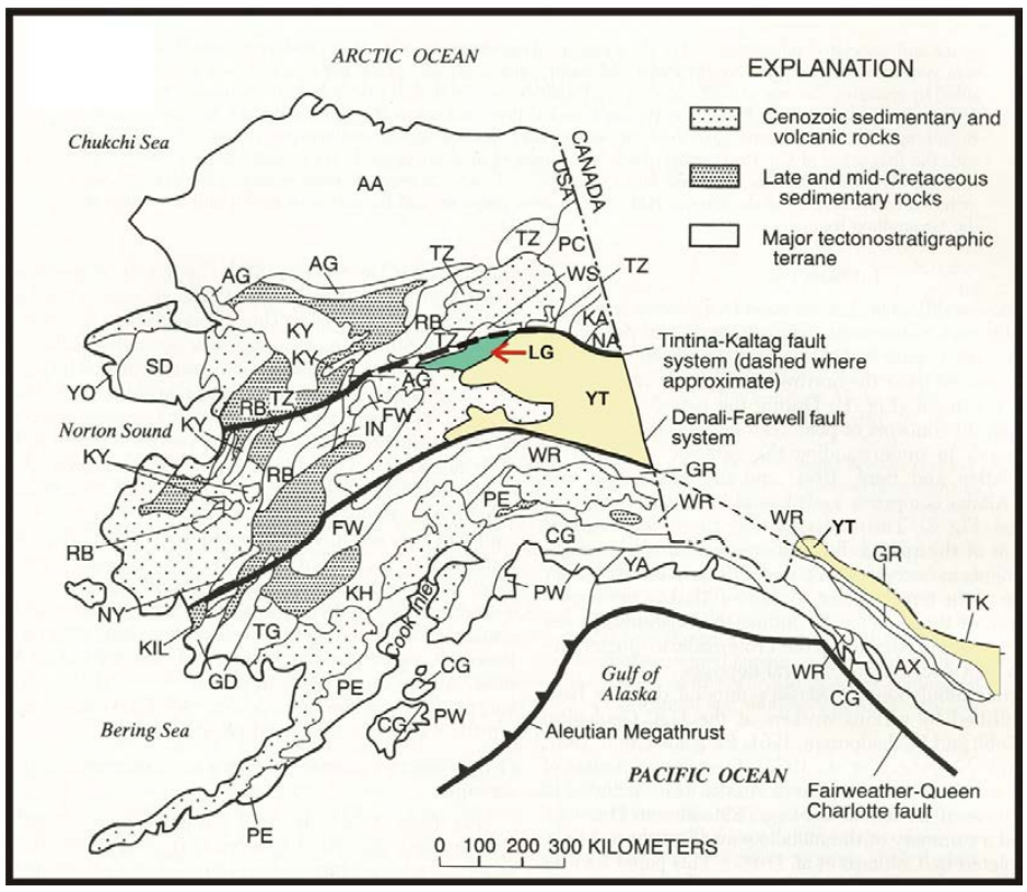 Terrane map of Alaska showing Livengood Terrane