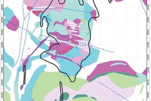 OdAE Alteration Map showing 100 ppb Gold Limits and Outlining the Earlier Porphyry Stocks
