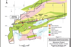 Wasamac geology and mineralized zones