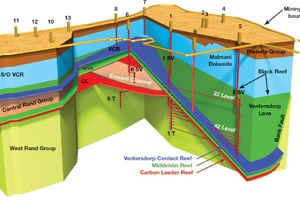 Schematic 3D view through the Driefontein ore body looking north