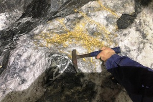 Quartz vein with visible gold in an underground working
