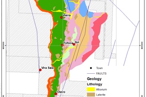 District Geology of the Almas Belt showing Garimpos