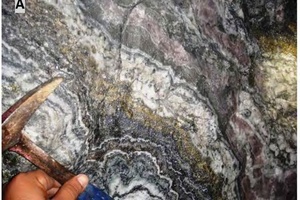 Colloform banded and crustiform quartz and banded sulfides of the Arista deposit