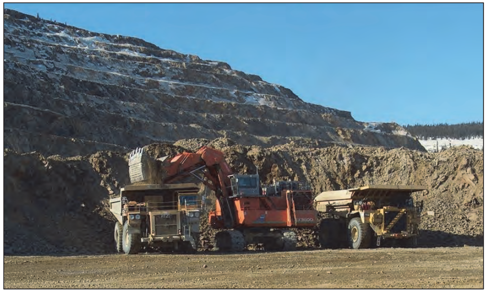 Excavator and Haul Trucks Working in the Fort Knox Pit