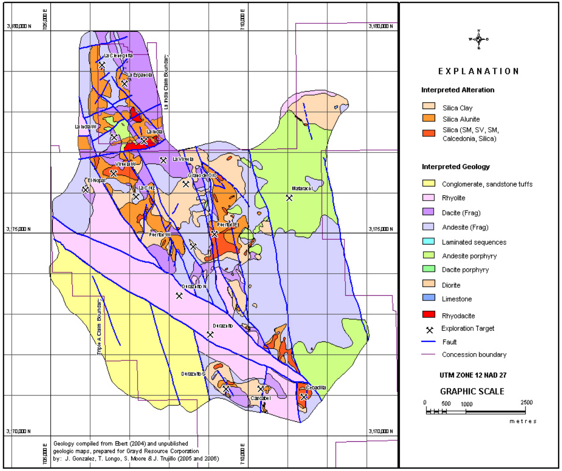 Geologic map encompassing the Cieneguita, La Viruela-La Cruz, and Cerro de Oro areas