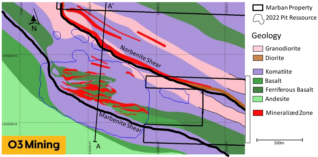 Geologic plan view of the Marban pits area