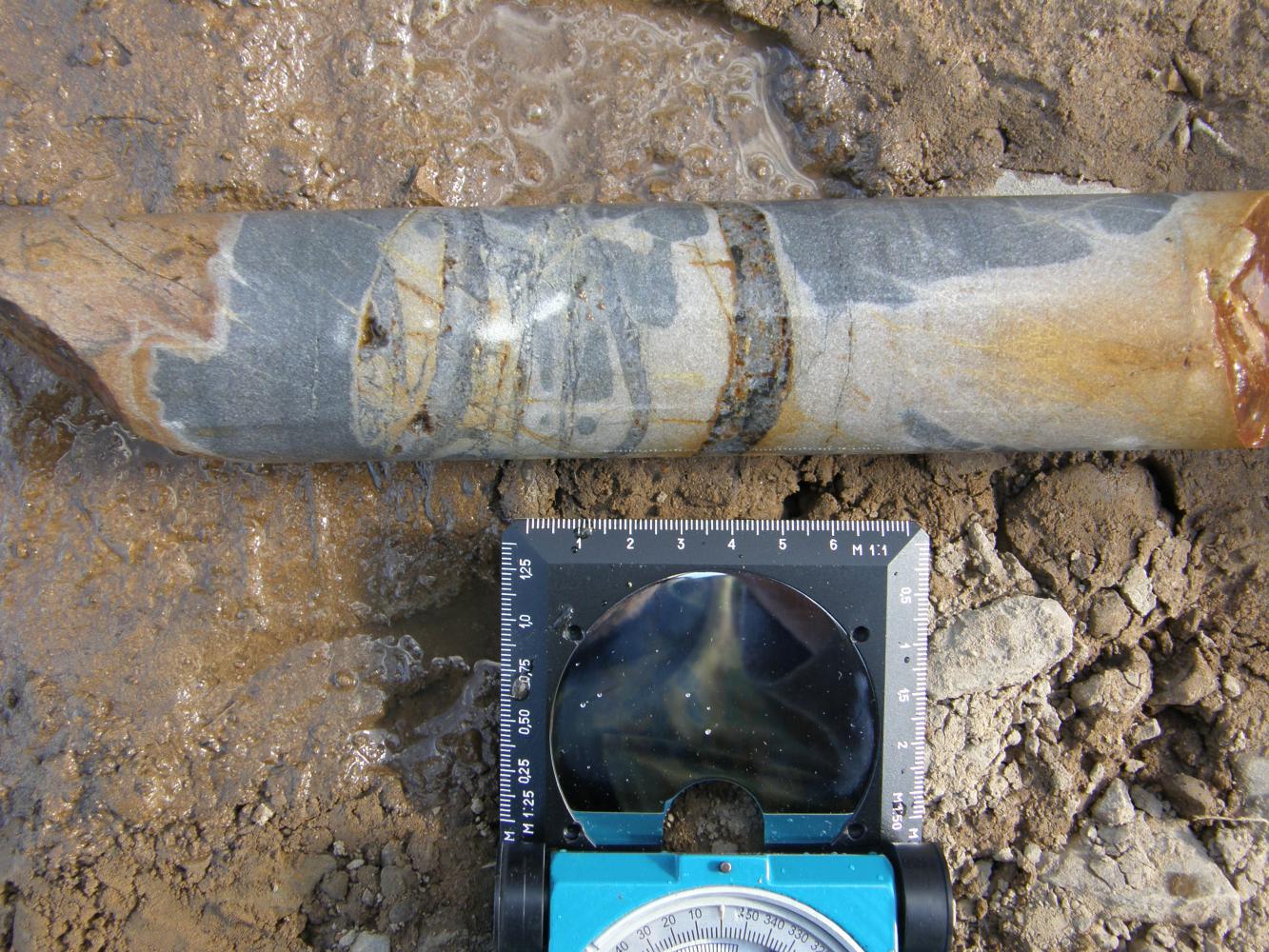 Метасоматически измененный полимиктовый песчаник с кварцевыми жилами